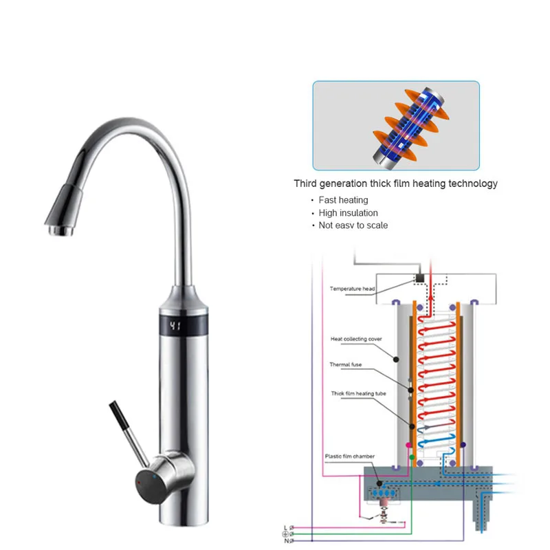 Kbxstart Led Electric Water Faucet Tankless Hot Water Heater Tap The Third Generation Heating Tube Torneira 220V EU/UK/AU Plug