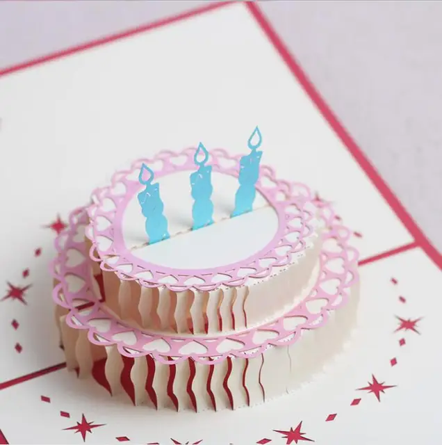 birthday greeting card handmade party invitation 3d cake delicate