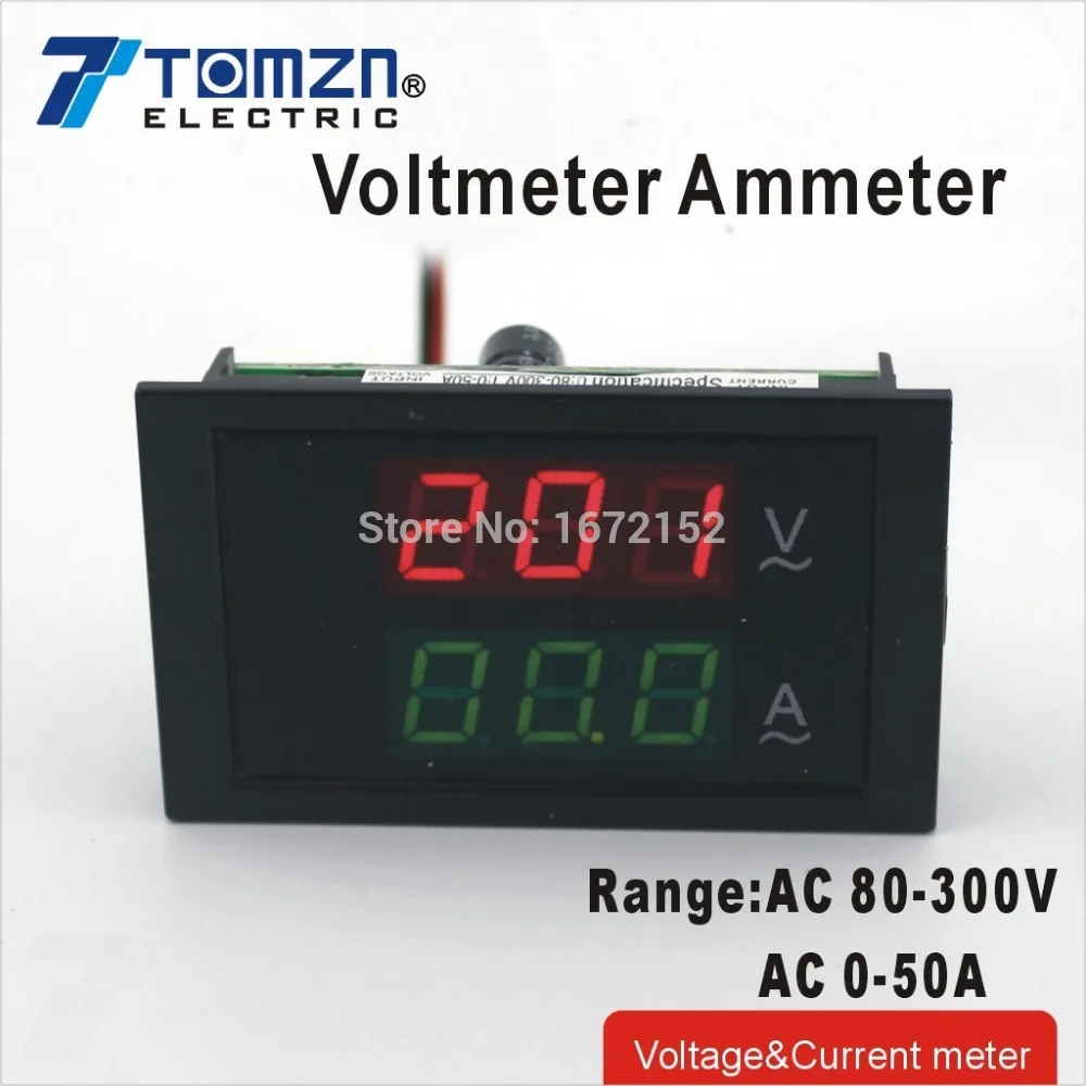 

Dual LED display Voltage and current meter blue backlight panel voltmeter ammeter range AC 80-300V 0-50.0A