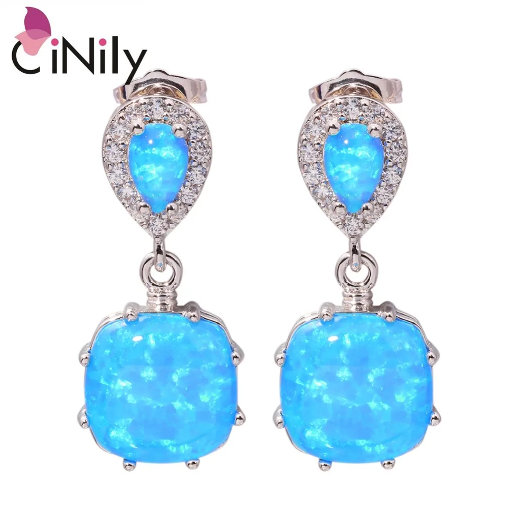 Blue Fire Opal Cubic Zirconia Silver Earrings Wholesale Retail Hot Sell For Women Jewelry Stud Earrings