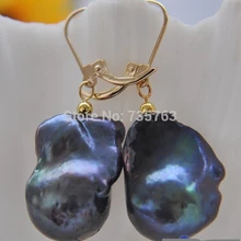 Xiuli 00284 ЧЕРНЫЙ БАРОККО КЕШИ REBORN ЖЕМЧУЖИНА МОТАТЬСЯ СЕРЬГИ 14KGP