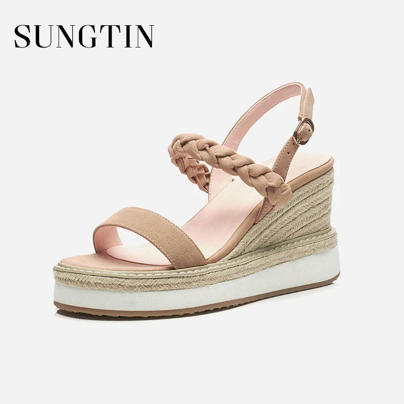 

Sungtin Sweet Suede Platform Sandals Women Espadrilles Wedge Shoes Ankle Strap High Heels Lady Handmade Cute Summer Sandals