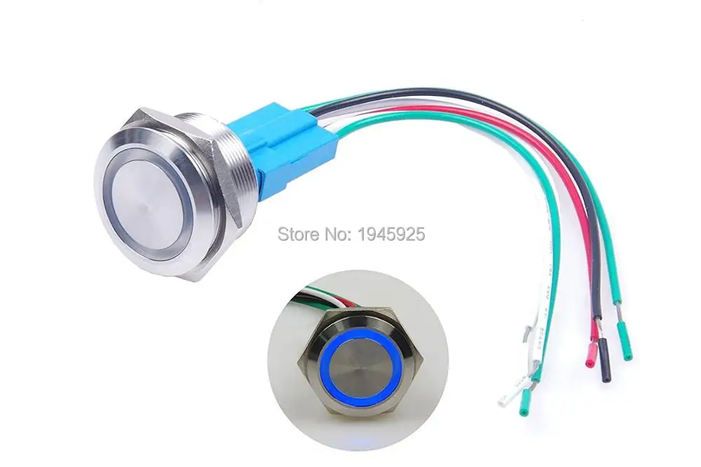 

30mm Metal Button Switch Momentary Resetting 1NO1NC Blue LED Light for Car DIY Industrial Switch with switch connector