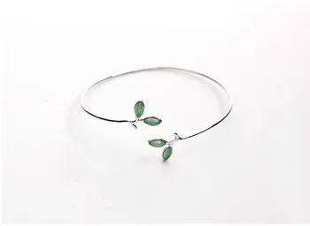 

100% 925 Sterling Silver Opal Leaves Buds Open Bracelets & Bangles For Women Fashion Creative Lady Jewelry