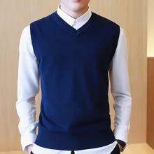 Vest Sweater Knitted Male Men Sleeveless V-Neck Casual Cotton LUX ANGNER Pullover M-3XL