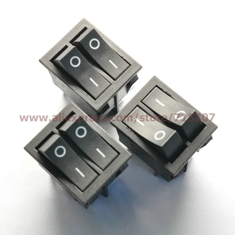 

PHISCALE 5pcs/lot 6 Pin 15A 250V Black Button Double Rocker Switch KCD8-212N KCD2 Rocker Power Switches
