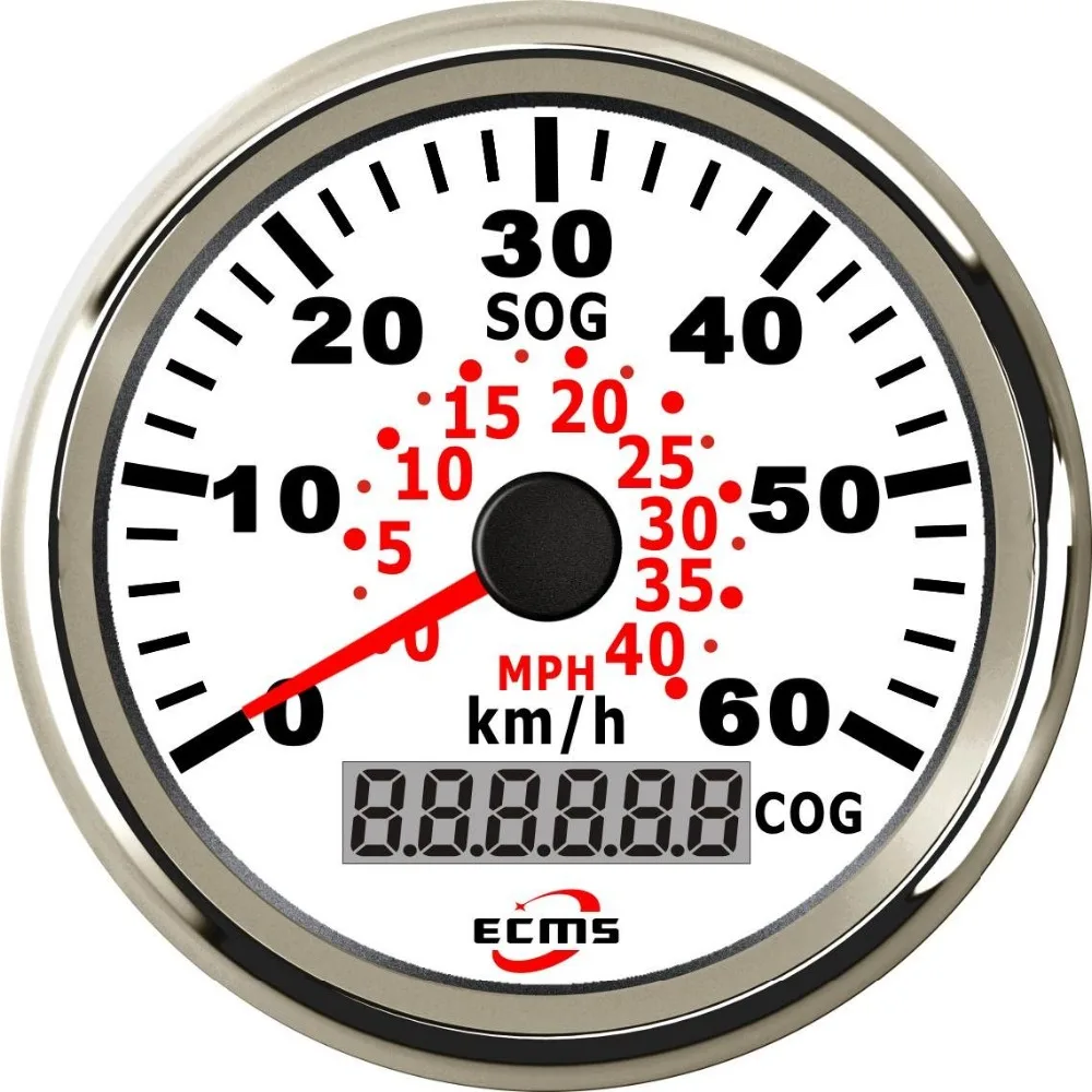 ECMS Marine Car GPS Speedometer Gauge 0-70Knot 9-32V 85mm 316L Chrome White