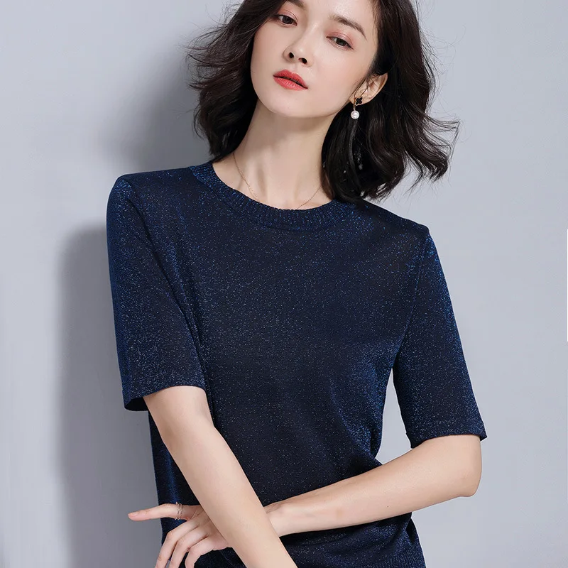 Women short sleeve knitting woman top for spring&summer RAYON materials women blause