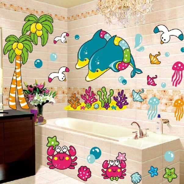 1 Set Removable Pvc Decals Bathroom Waterproof Poster Dolphin Art Wall  Stickers For Bath Tile Decoration Ld2032 - Wall Stickers - AliExpress