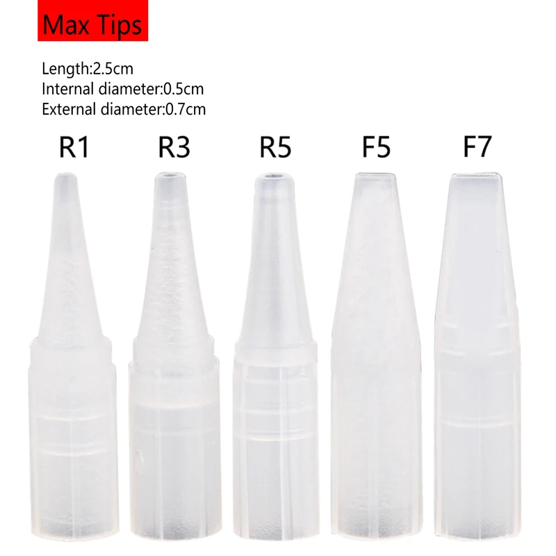 

100pcsTattoo Needle Cap&Tip 1R,3R,5R,5F,7F to choose For Permanent Makeup Eyebrow&Lip Beauty machine Needle hats Max size