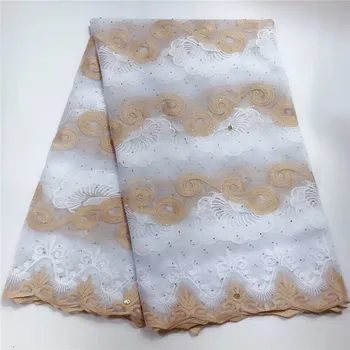 

African Nigerian Lace Fabric 2019 High Quality Embroidered Tulle Lace Fabric With Stones Guipure Lace Trim for Dress A14-5