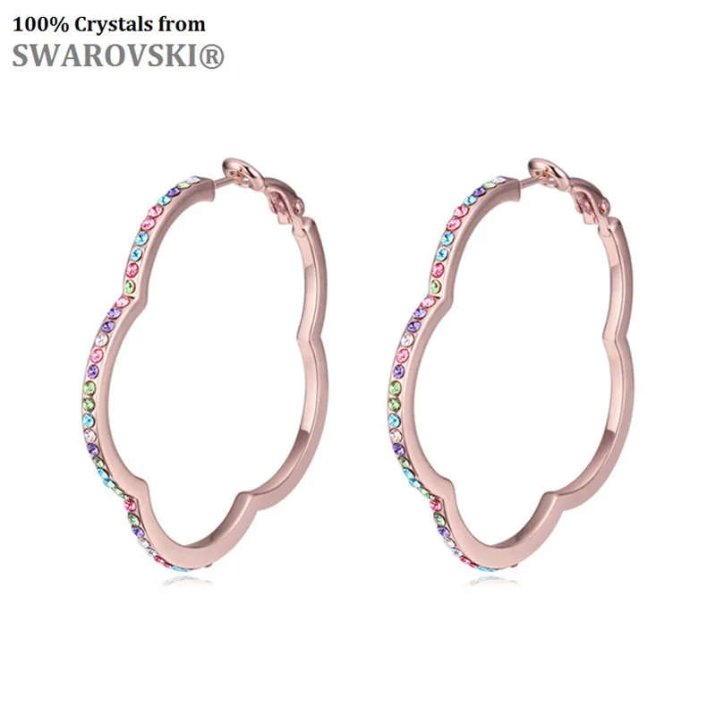 

Christmas Party gift 4 Colors Champange Gold Austrian Rhinestone Crystal Flower Huggie Hoop Earrings for Woman New