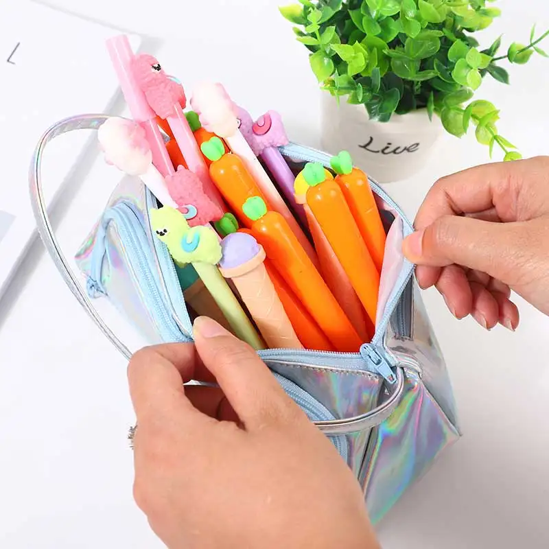 Iridescent Laser School Big Pencil Case for Girls Cute Large Pen Bag pencil box stationery pouch Multifunction school supplies