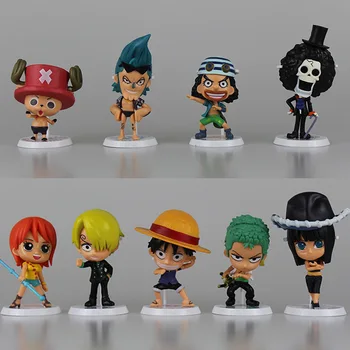 

9pcs/set ONE PIECE Mini Figure Luffy Zoro Tony Chopper Nami Mix Q Ver PVC Model Car Decoration Anime Action Figure Doll New