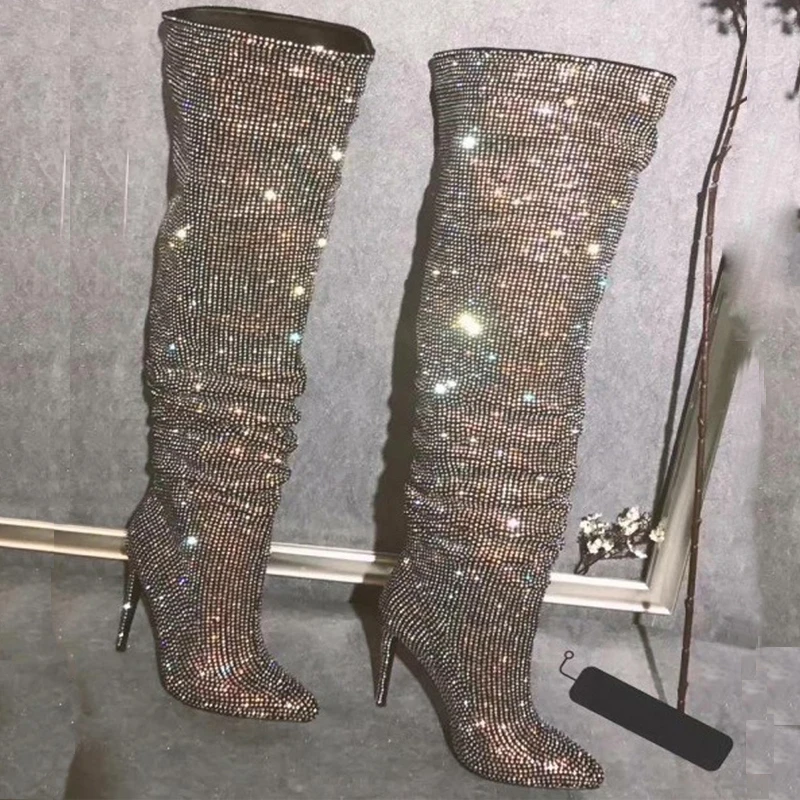 over the knee sparkly boots