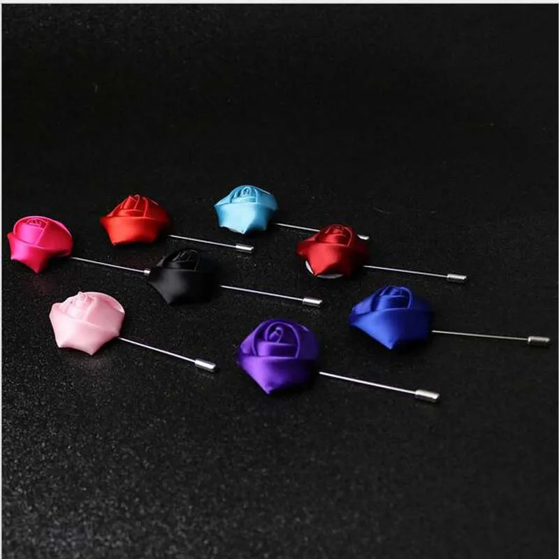 

18 Colors 20Pcs Best Man Groom Boutonniere Silk Satin Rose Flower men buttonhole Wedding Party Prom Man Suit Corsage Pin Brooch