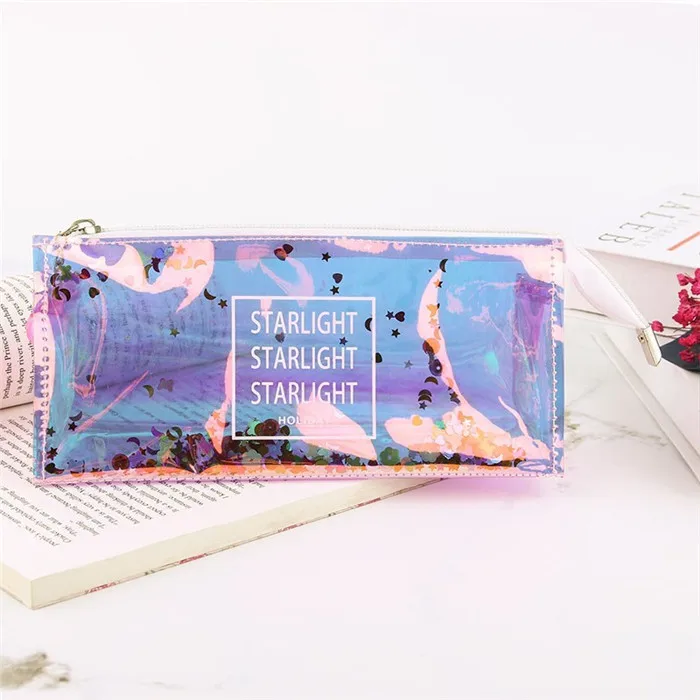 Fashion Harajuku Charms Zipper Hologram Metallic Color Sequin Transparent Laser Pencil Case Woman Cosmetics Makeup Bag Handbag (39)