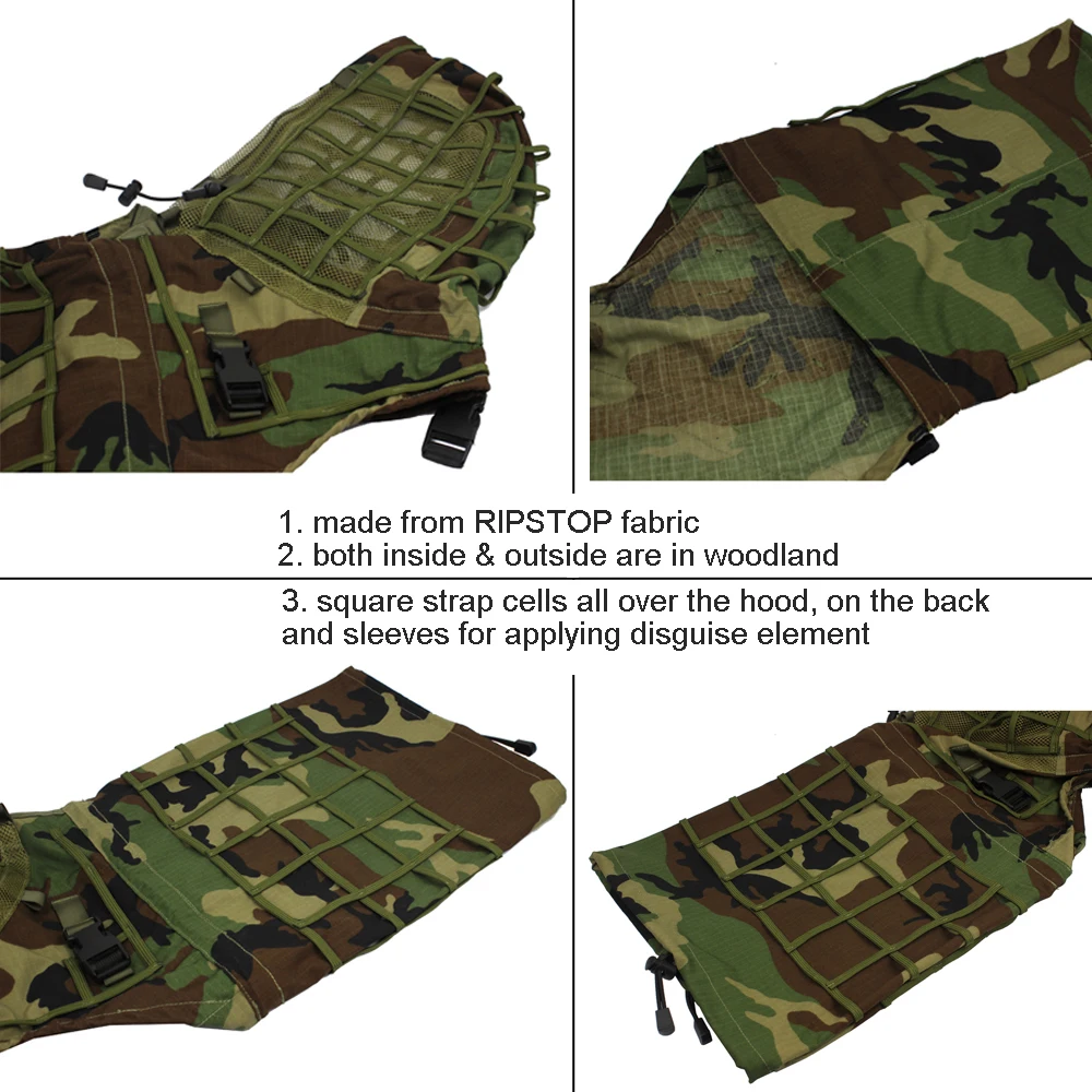 TTGTACTICAL Снайпер Ghillie костюм основа, RIPSTOP камуфляж снайпер Tog Ghillie Hood Лесной/CP/ACU/океан/Цифровой Лесной