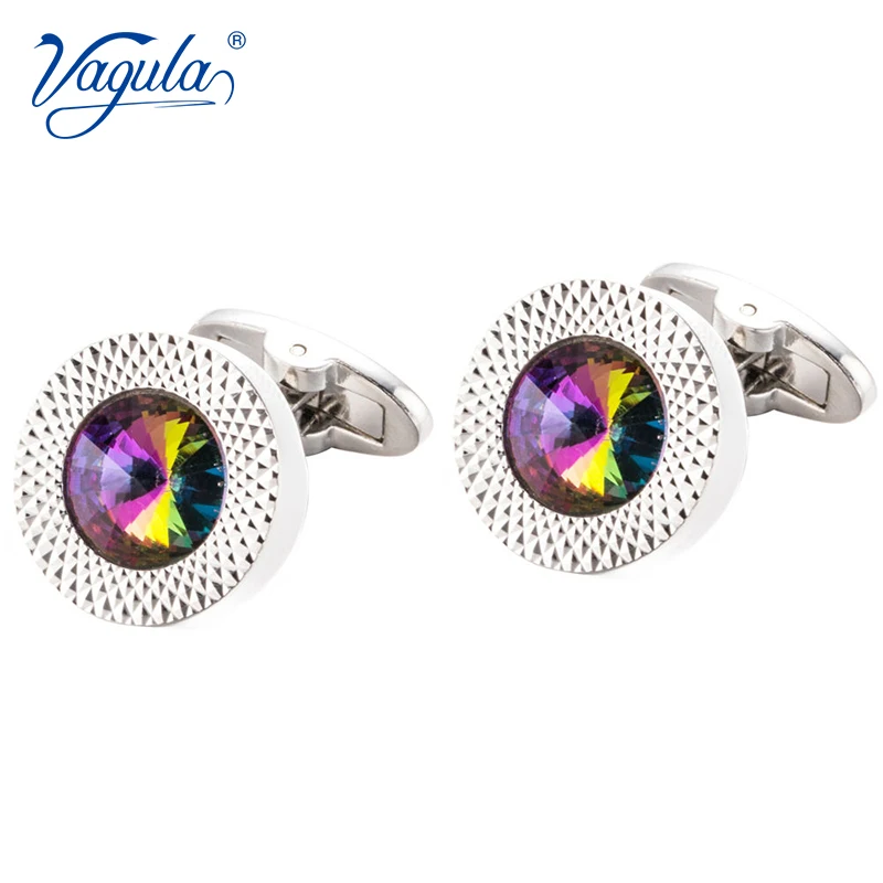 

VAGULA Classic Copper Men's Cufflinks Luxury gift Party Wedding Suit Shirt Gemelos Button Colorful Crystal Cuff links 671