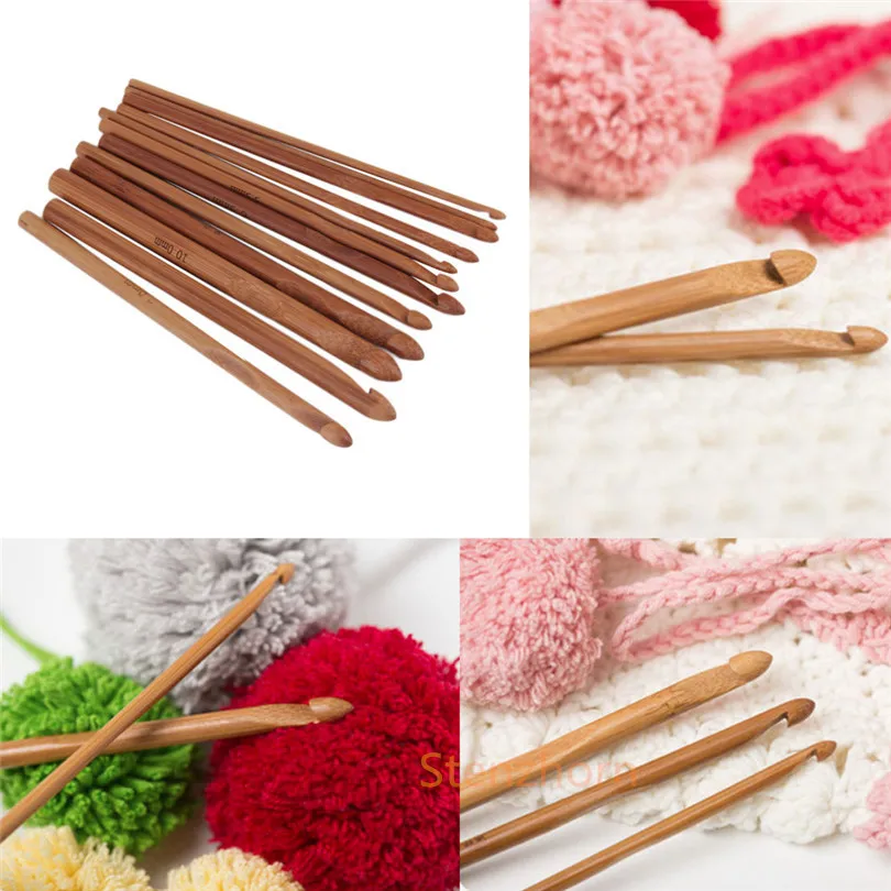 12 Size 3mm 10mm Knit Weave Yarn Craft Knitting Needle Bamboo Handle