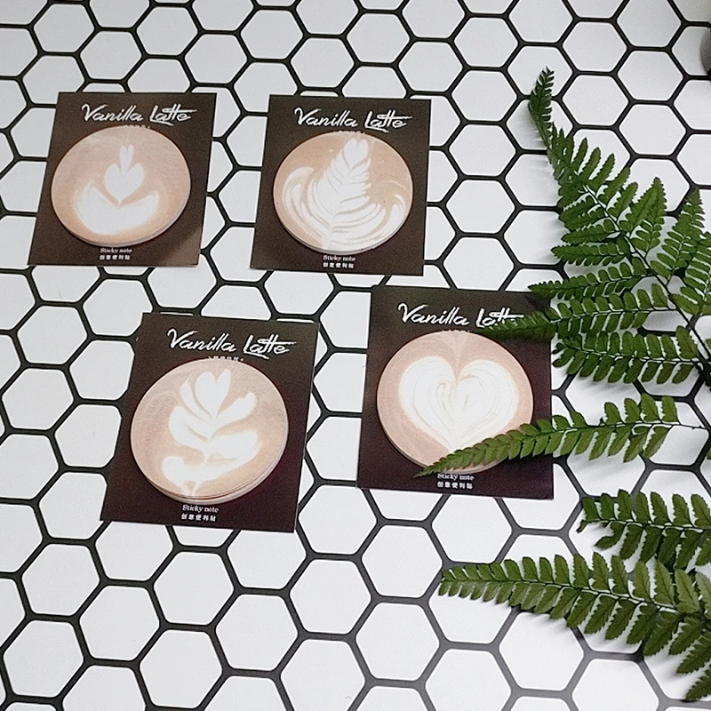 

2pcs/set Coffee Series Memo Pad Self-Adhesive Bookmarks Sticky Notes Notepad School Office Decoration Heart Flower Pattern