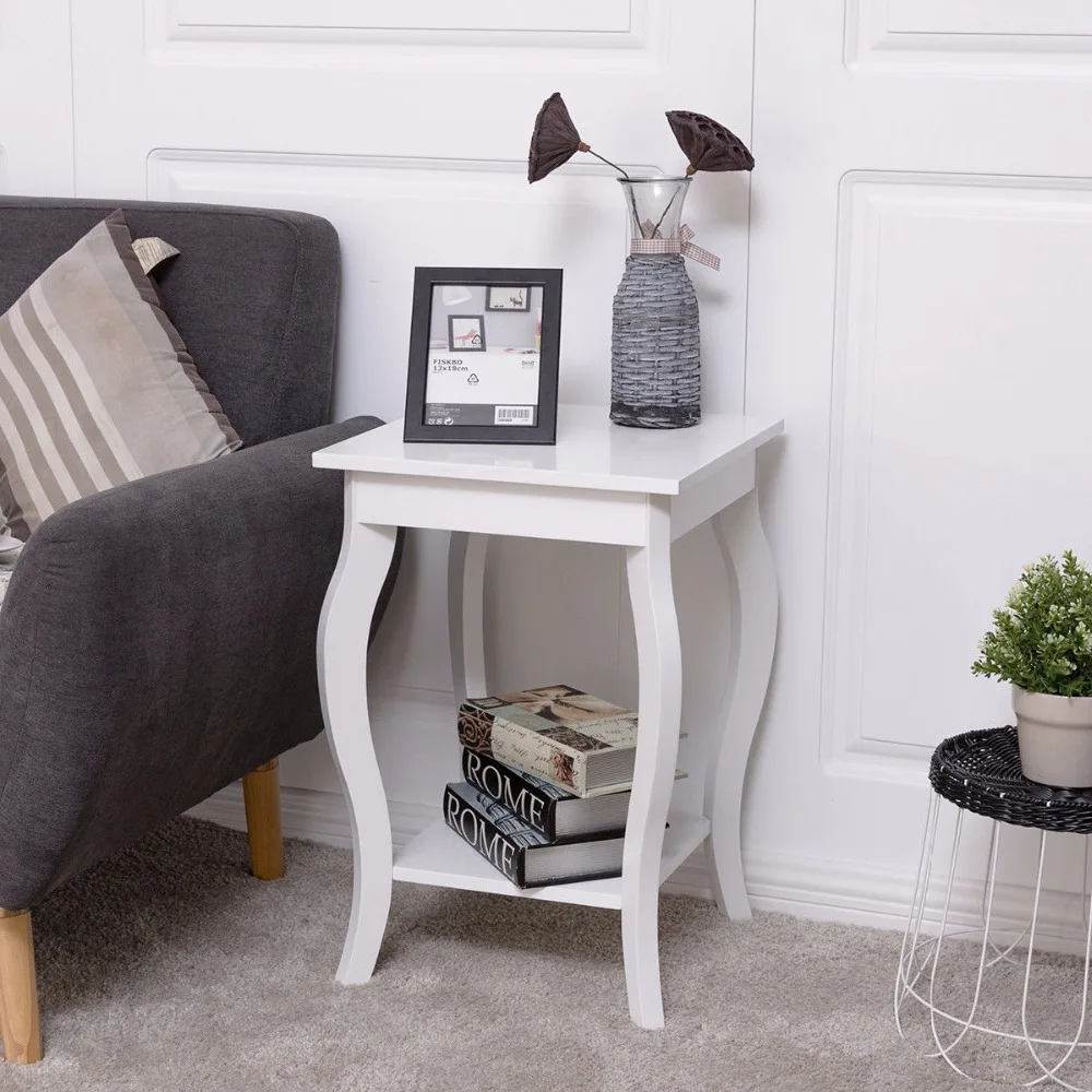Goplus Accent Side Table Sofa End Table Modern Night Stand Living Room Coffee Table with Storage Shelf White Nightstands HW56557 Goplus Accent Side Table Sofa End Table Modern Night Stand Living Room Coffee Table with Storage Shelf White Nightstands HW56557