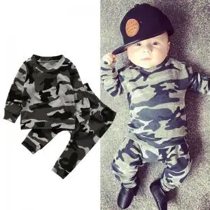 Cool US STCOK/Одежда для новорожденных и маленьких мальчиков камуфляжная футболка с длинными рукавами топ+ штаны комплект для малышей