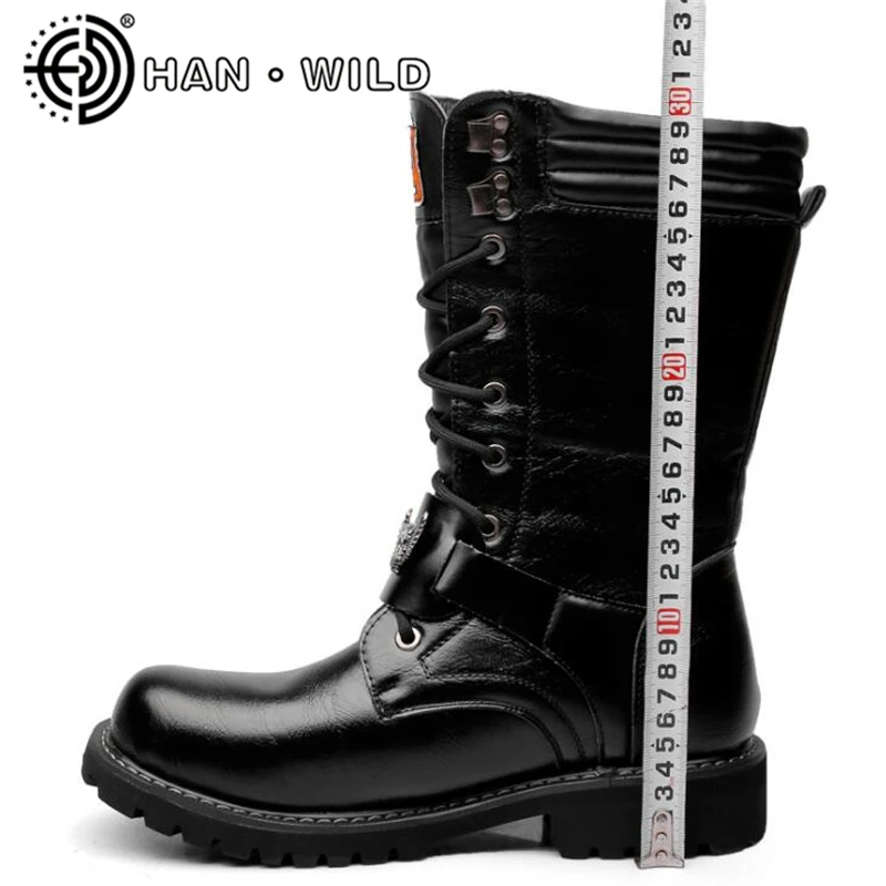 Fivela Exército Tático Preto Botas Do Cano Motocicleta Homens Qualidade De Metal Punk Militar Couro Alta Alto Sapatos w7pPYaq