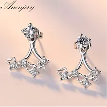 Anenjery, 925 пробы, серебряные серьги, ювелирное изделие, спереди, сзади, двухсторонние листья, сердце любовь, циркон, имитация жемчуга, серьги-гвоздики, S-E258