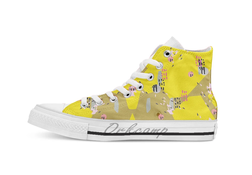 

Crazy Yellow Pop Abstract Scribble Pattern Unisex High Top Canvas flat Casual Custom shoes Drop Shipping