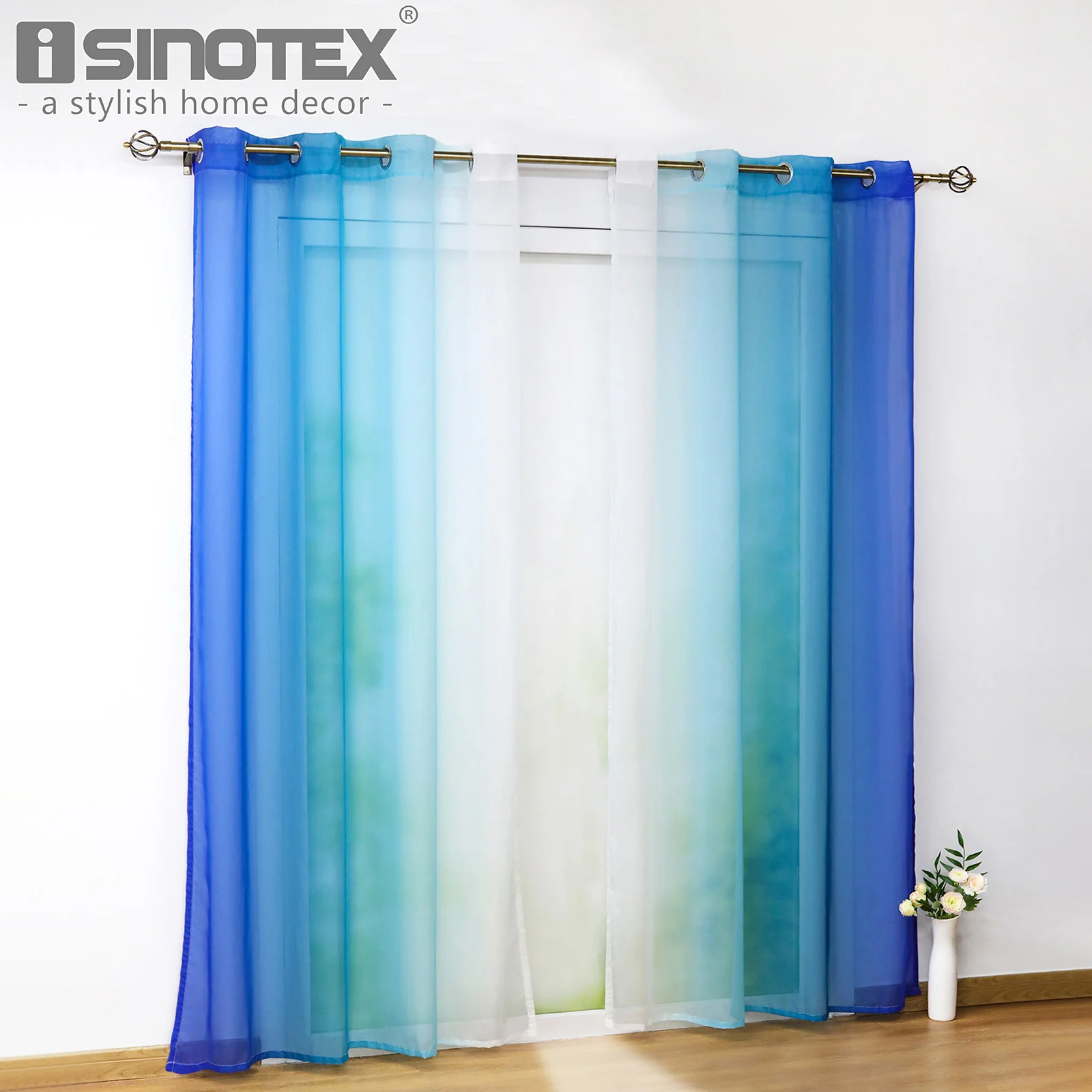 Cortina de ventana iSINOTEX Color degradado transparente tela de gasa de tul para sala de estar tratamiento de ventana de proyección 1 par/lote