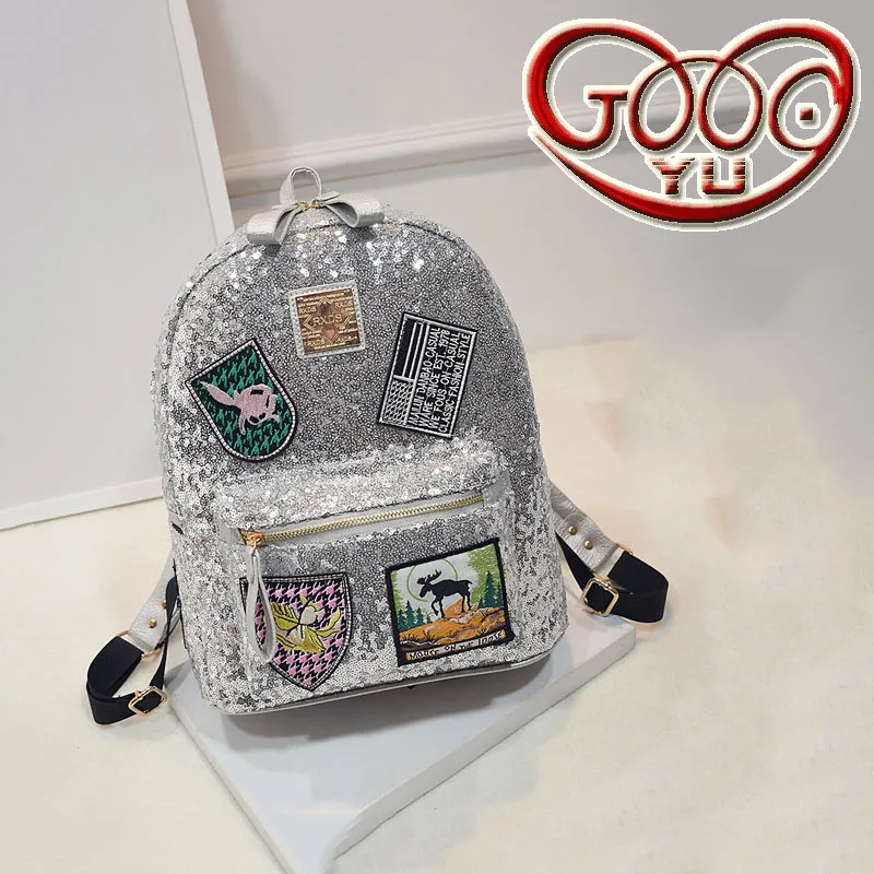 

New sequined women's backpack Korean tide star with solid color large-capacity backpack leisure travel bag