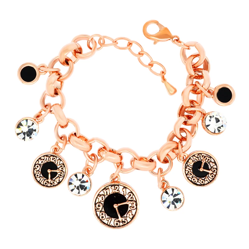 W161 Fashion Clock Charm Bracelet Women Gold Color Jewelry Bracelet