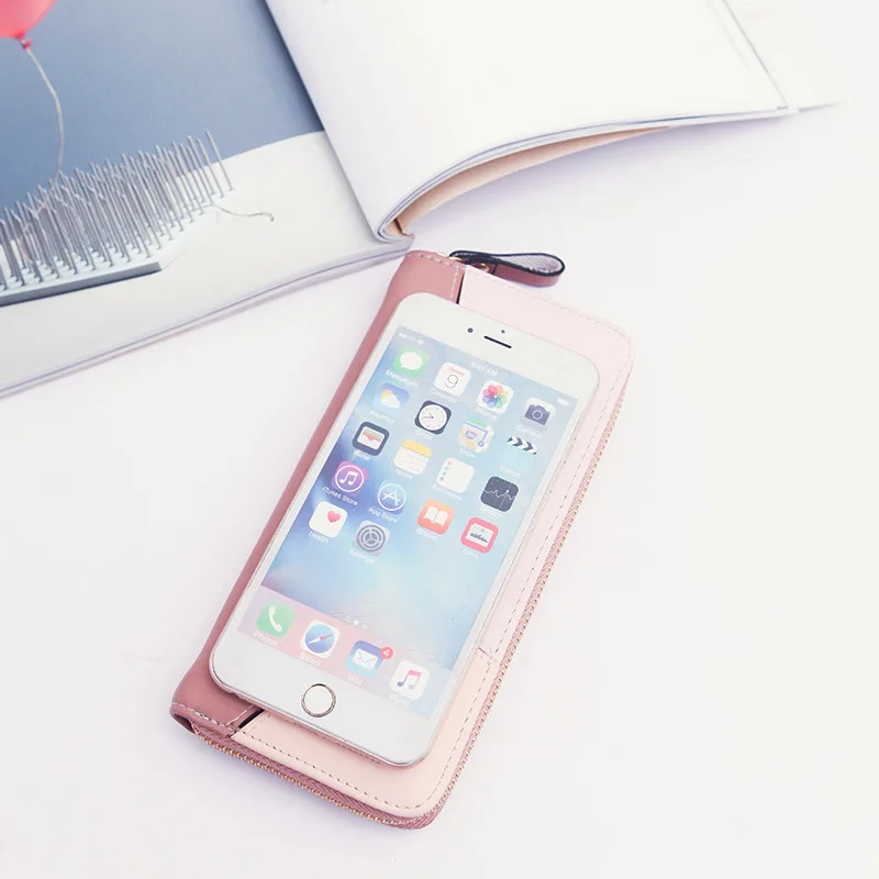 لون الحلوى أزياء النساء المحفظة طويلة خليط بو الجلود المرأة بطاقة حامل محفظة سستة تصميم الإناث Walet مخلب حقيبة