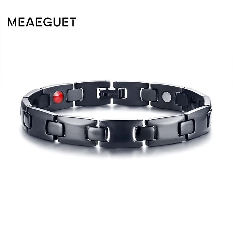 Meaeguet Black Titanium 4 Health Care Elements Bracelet Men Therapy Magnetic Germanium Power Energy Bracelet Bangles