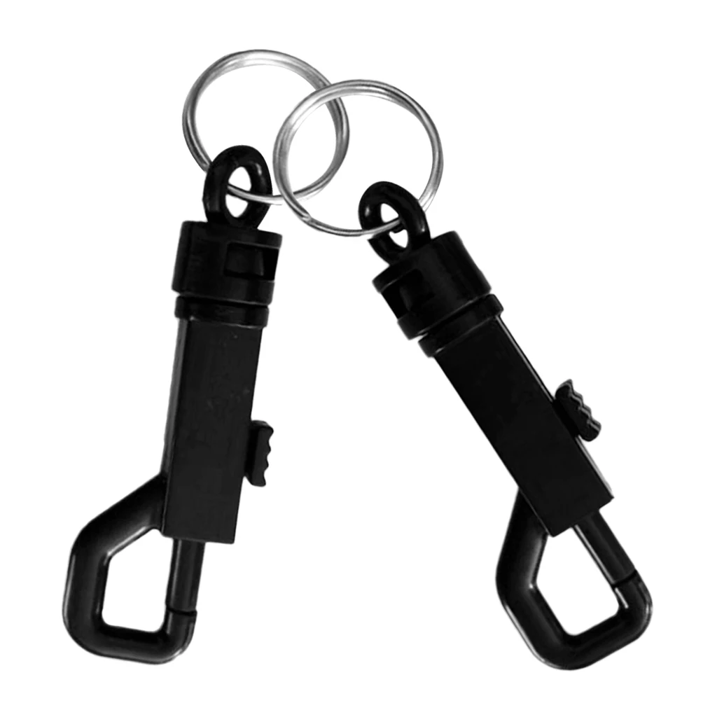 2 Pieces Durable Black Plastic Swivel Snap Hook with Split Ring for Outdoor Backpack Bag Webbing Strap Keyring