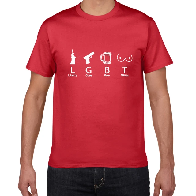 LGBT LIBERTY GUNS BEER TITTIES T Shirt Men 100% Cotton letter print T-Shirt  streetwear hip hop harajuku summer tee shirt homme