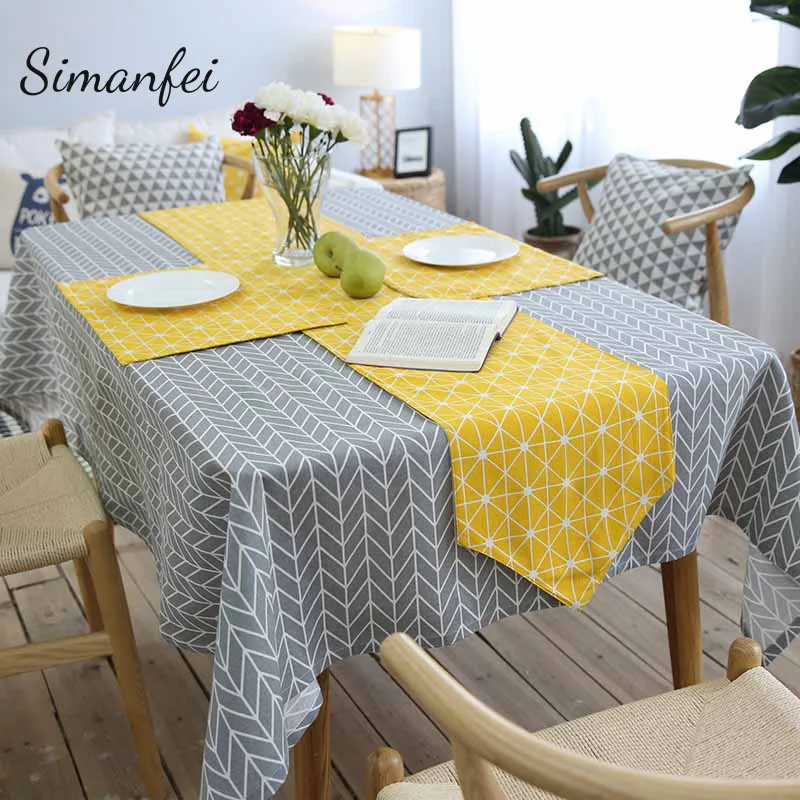Simanfei 2019 New Arrival Cotton Linen Tablecloth Yellow Chessboard Rectangular Table Runner Practical Kitchen 30x220 Table Mats