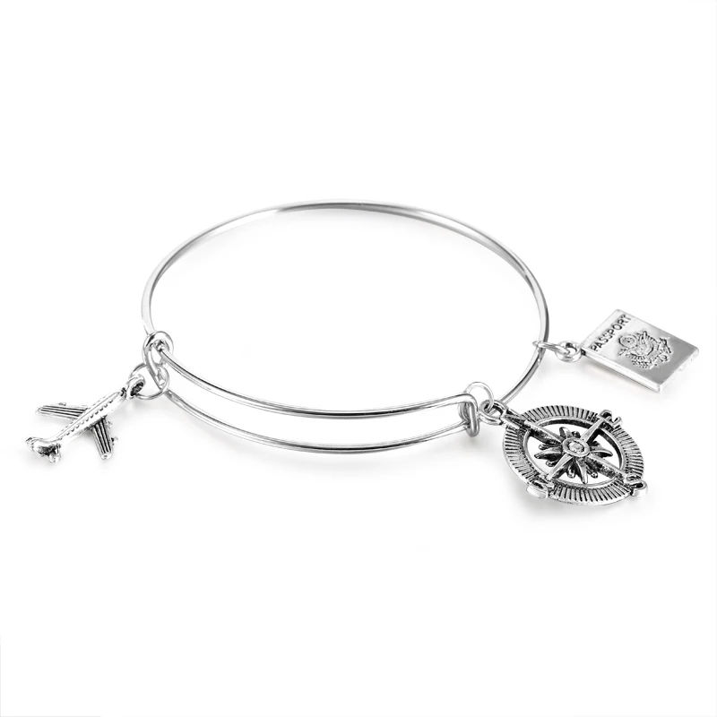 Женский браслет в виде самолета серебряный античном стиле 9196|airplane bangle|bangles