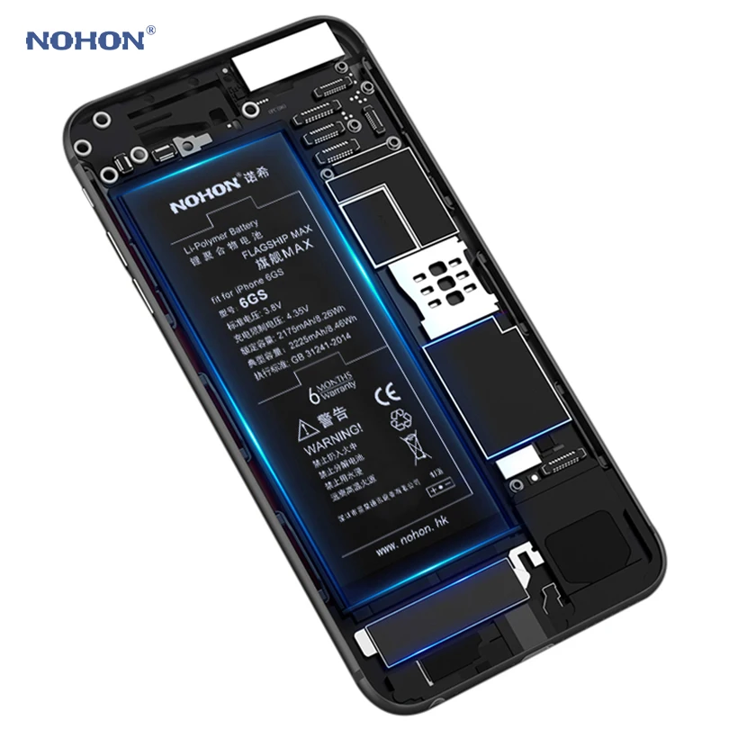 Nohon Аккумулятор для Apple iPhone 6s 6GS iPhone 6s 2175 мАч 2225 мАч встроенный аккумулятор для телефона максимальная емкость литий-полимерная батарея Бесплатные инструменты