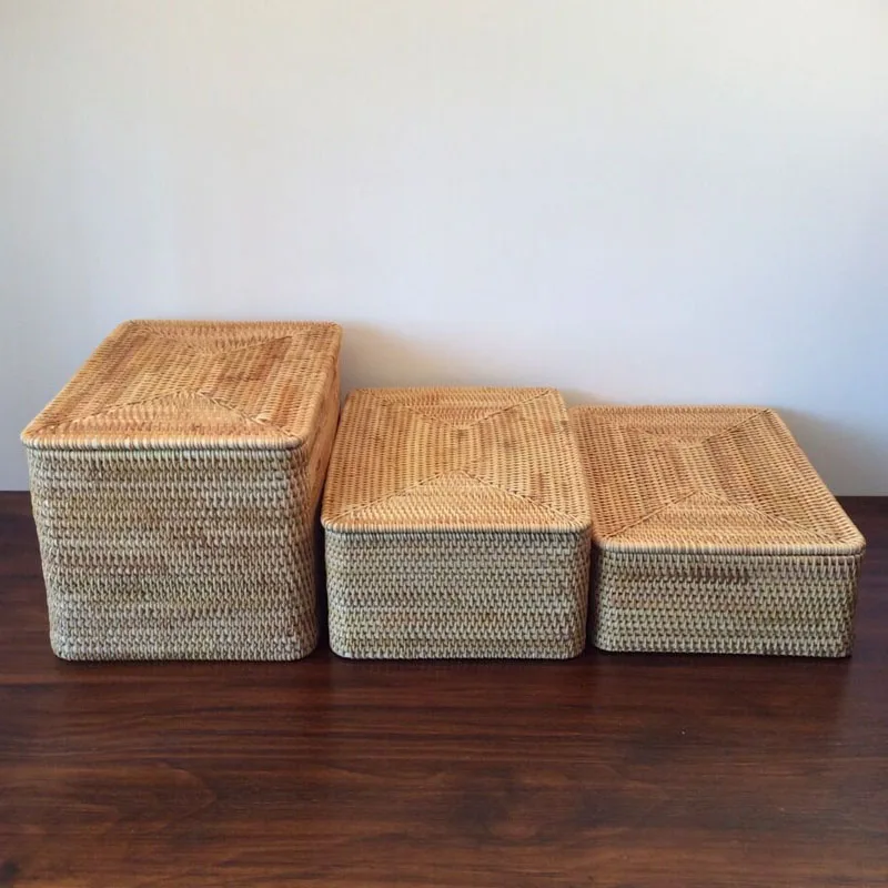 سلة الغسيل الخوص كبيرة مع غطاء الروطان المنسوجة باسكت تخزين من الخيزران مع غطاء ل الملابس القذرة اللعب أشتات صندوق تخزين