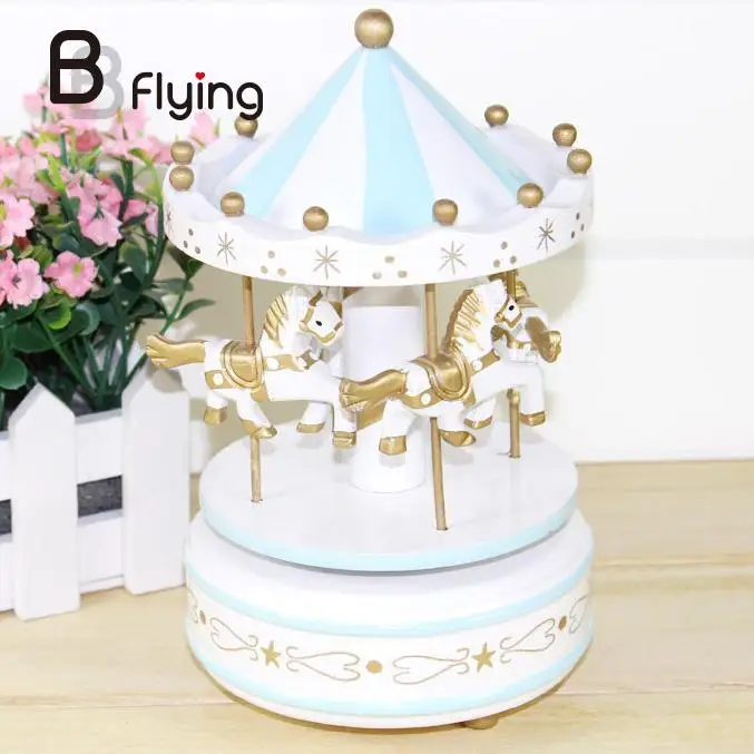 Винтажный голубой деревянный карусель круглая карусель классическая музыкальная игрушка дети девочки Рождество День рождения Свадьба подарок игрушка