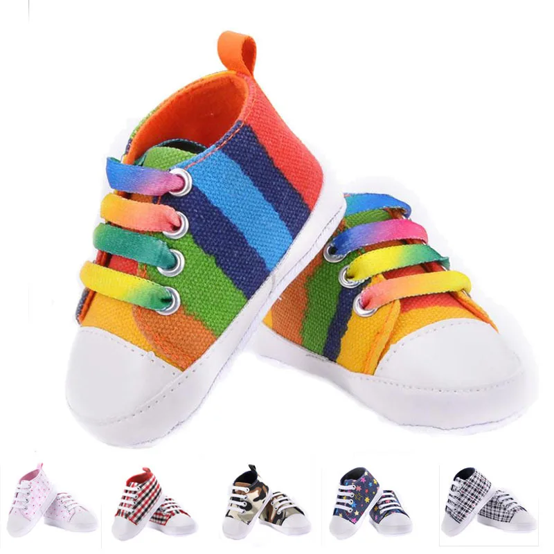 

High quality baby shoes 2017 fashion girls boys rainbow canvas sneakers soft prewalkers casual baby shoes