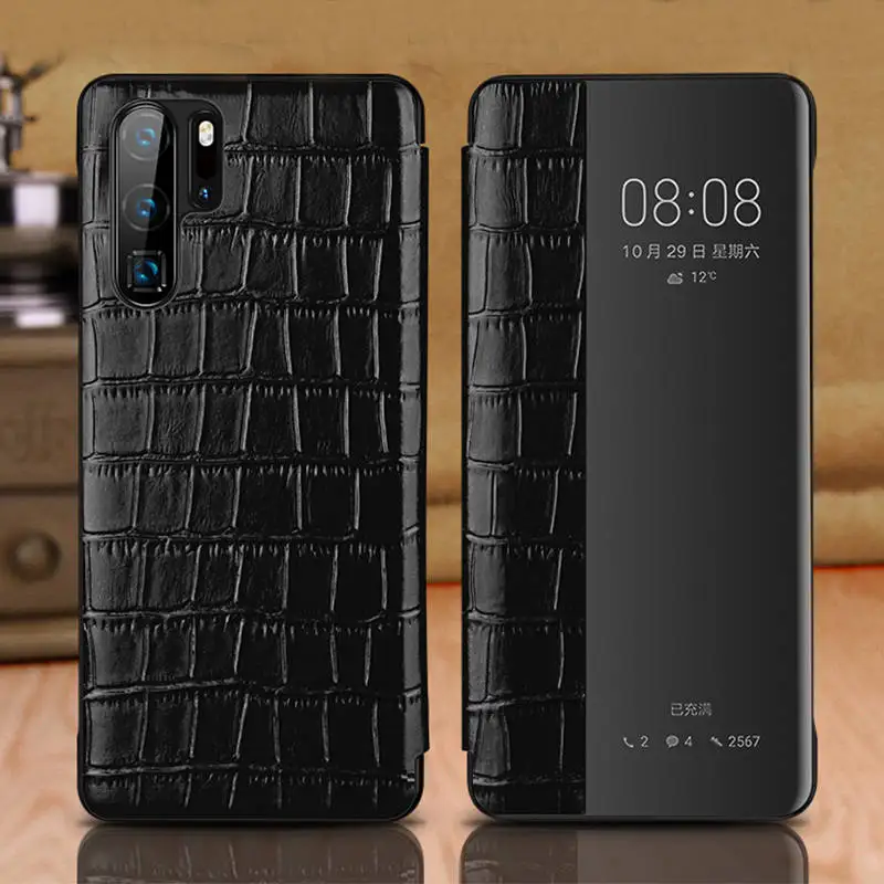 Genuine Leather Case For Huawei P30 Pro Case Cover Wakeup Window View Intelligent Etui Coque For Huawei P30 Cases Phone Fundas