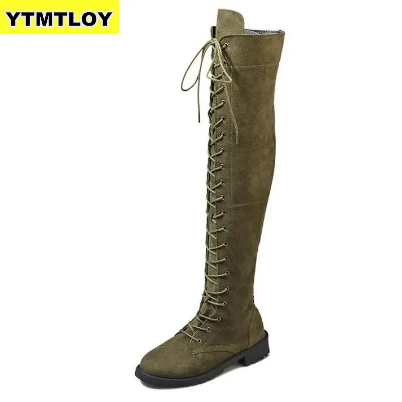 

Sexy Lace Up Over Knee Boots Women rome style Boots Women Flats Shoes Woman suede long Boots Botas Winter Thigh High Boots 35-43