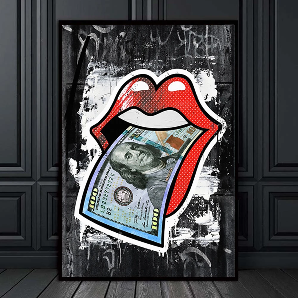 Большие настенные художественные принты плакаты сексуальные красные губы американский доллар деньги современные картины на холсте для гостиной домашний офис Декор Unframe