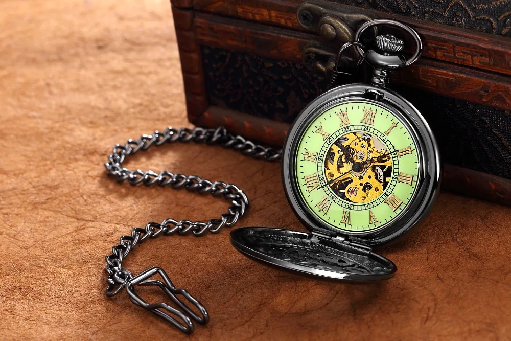 ORKINA 2019 механические аналоговые карманные часы Скелет Резные черный чехол сильный люминисцентный ночник циферблат Античный Fob цепи часы