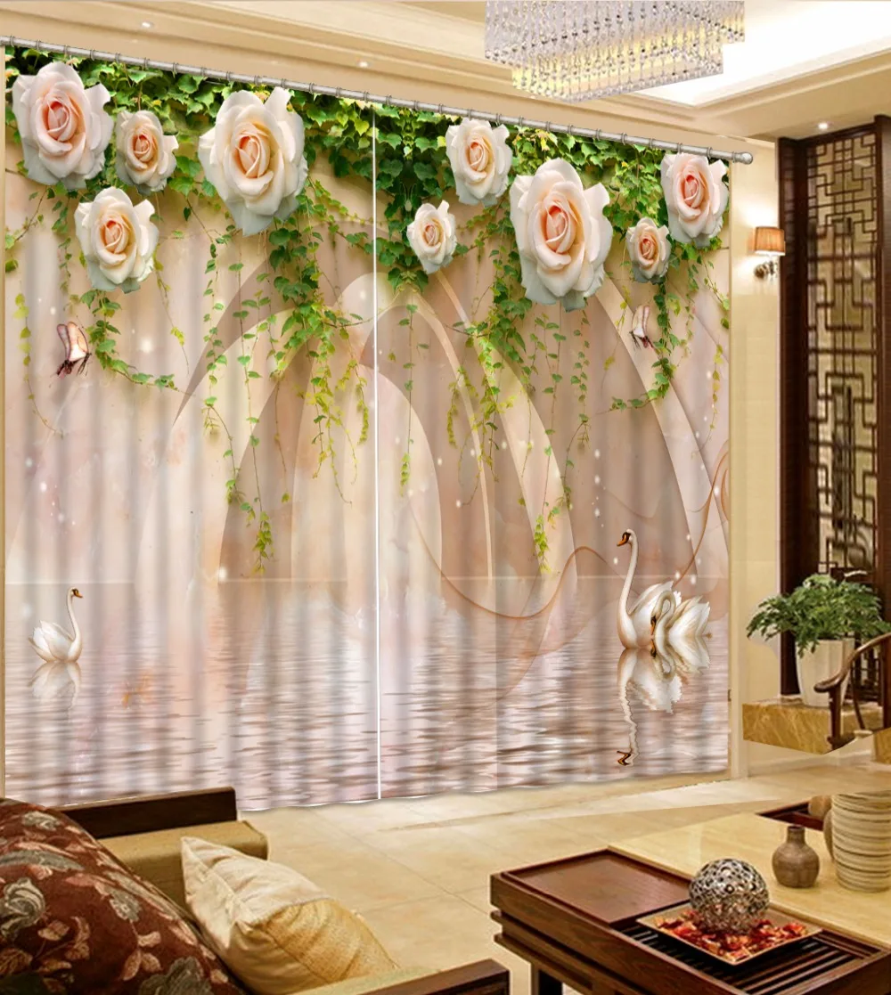 Шторы 3d лебедь цветок Мраморный пользовательские шторы плотные шторы красивые гардины