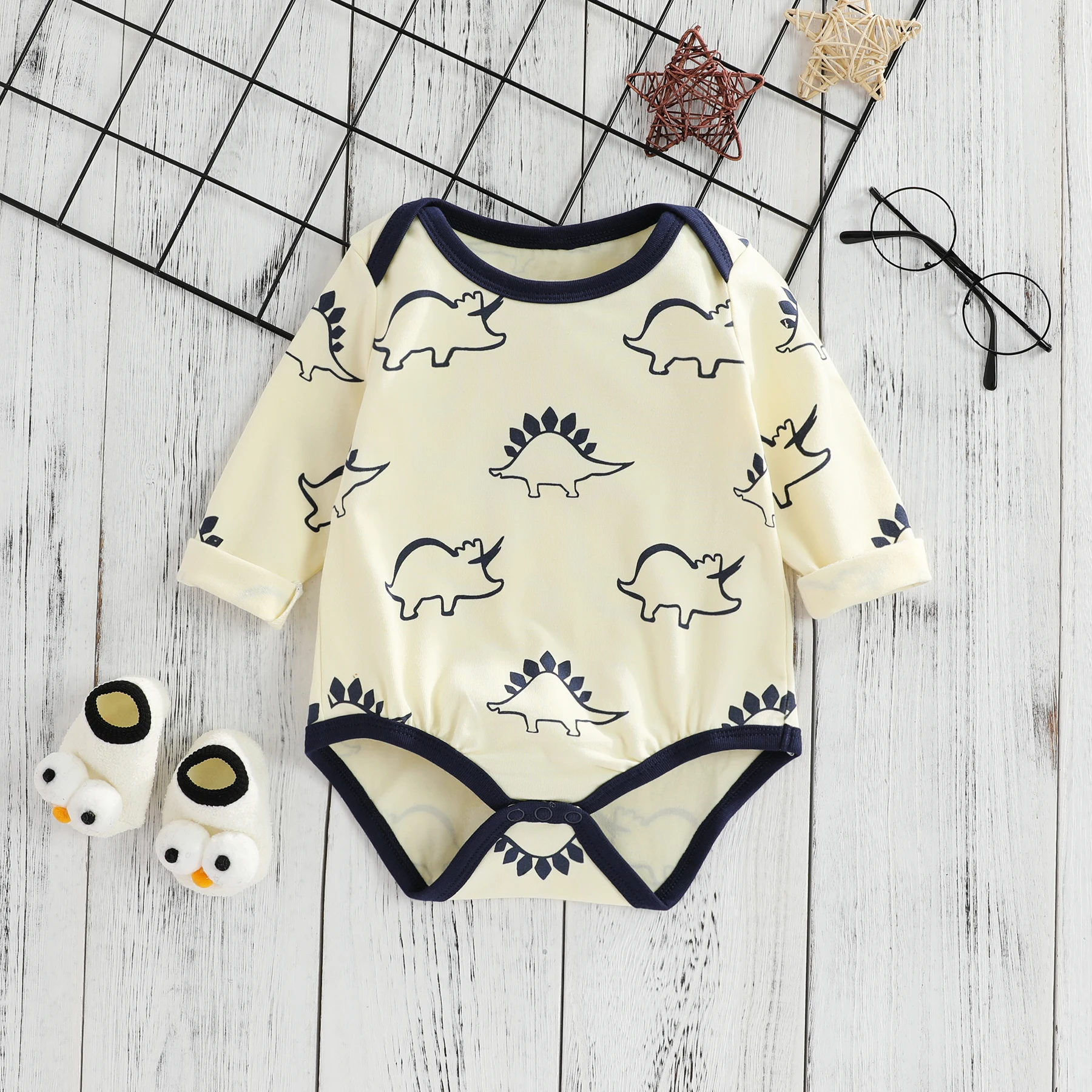 

Spring and Autumn Baby Siamese Romper 2019 New Cute Dinosaur and Rhino Print Baby Long Sleeve Bodysuit