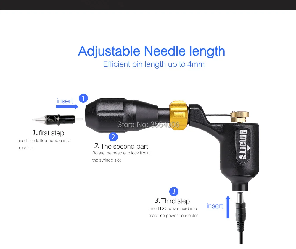 Клеймо роторная татуировка Высокое качество регулируемый ход прямой привод DC Шнур пистолет для татуировок 3 цвета татуировки тела художников M677